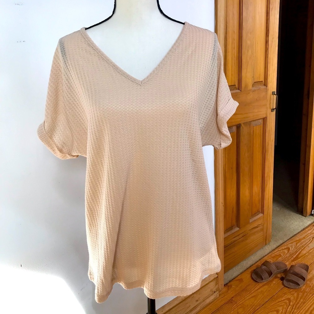 NWOT Waffle Knit Top with Crochet Back Detail